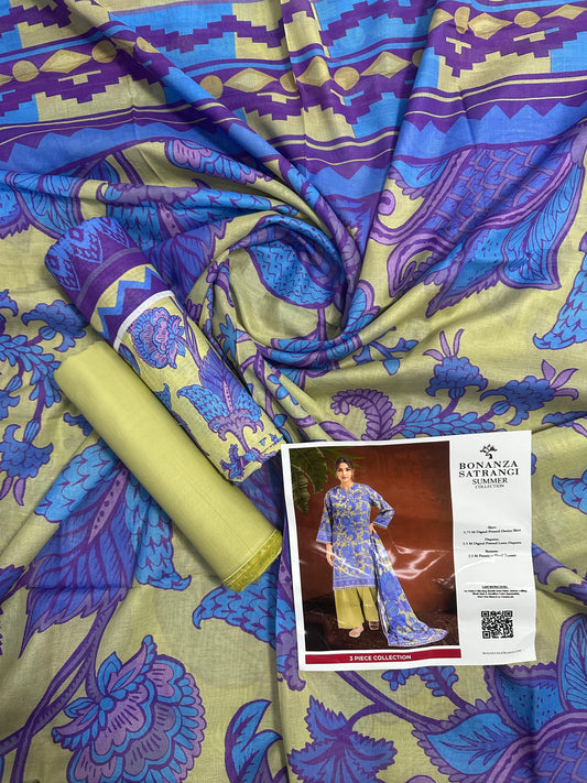 Bonanza Satrangi Green-Cambric 3 PCs Doriya Lawn Unstitched Collection