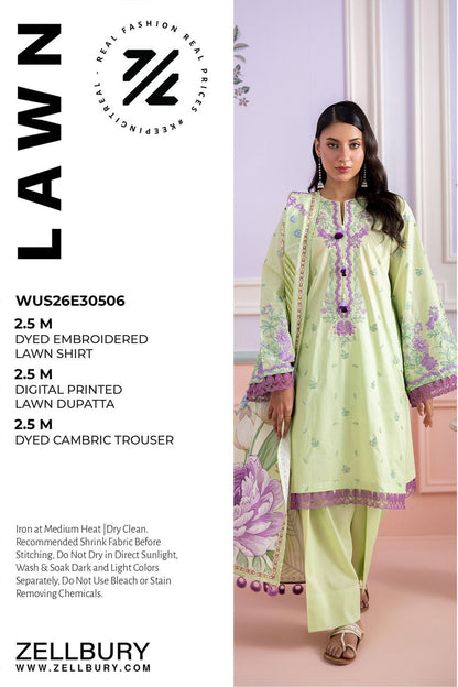 Zellbury Embroidery D.C:- WUS26E30506 Lawn 3Pcs Collection