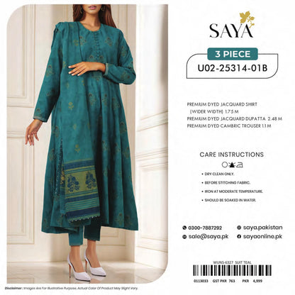 Saya Unstitched Jacquard 100% Original Cotton 3 PCs Suit In WHOLESALE PRICE 💯✨