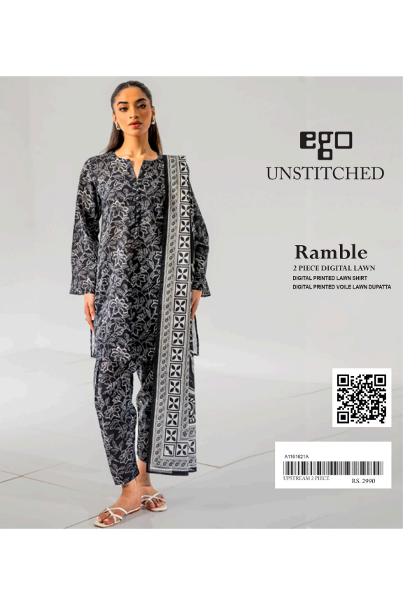 EGO BLACK (S+D) UNSTITCHED 2PCS DIGITAL PRINTED LAWN COLLECTION