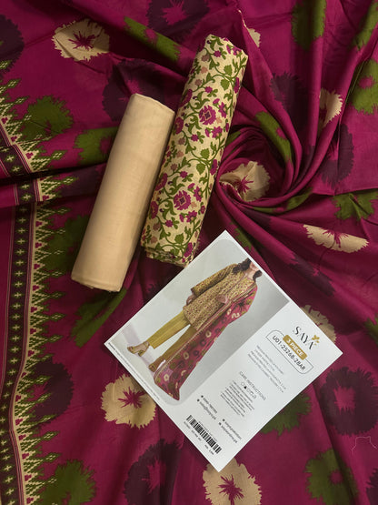 Saya D.C:- U01-25268-28AR - 3 Pcs Printed Lawn