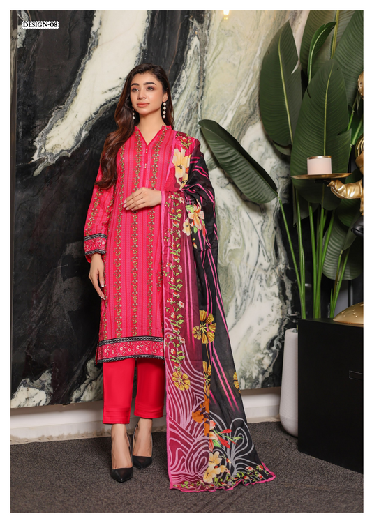 JAWED ARTS ZEBTAN –  3PC UNSTITCHED SUIT Design: 8