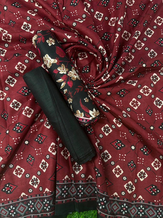 Bin Saeed Vol. 2 Black-Red Printed 3Pcs