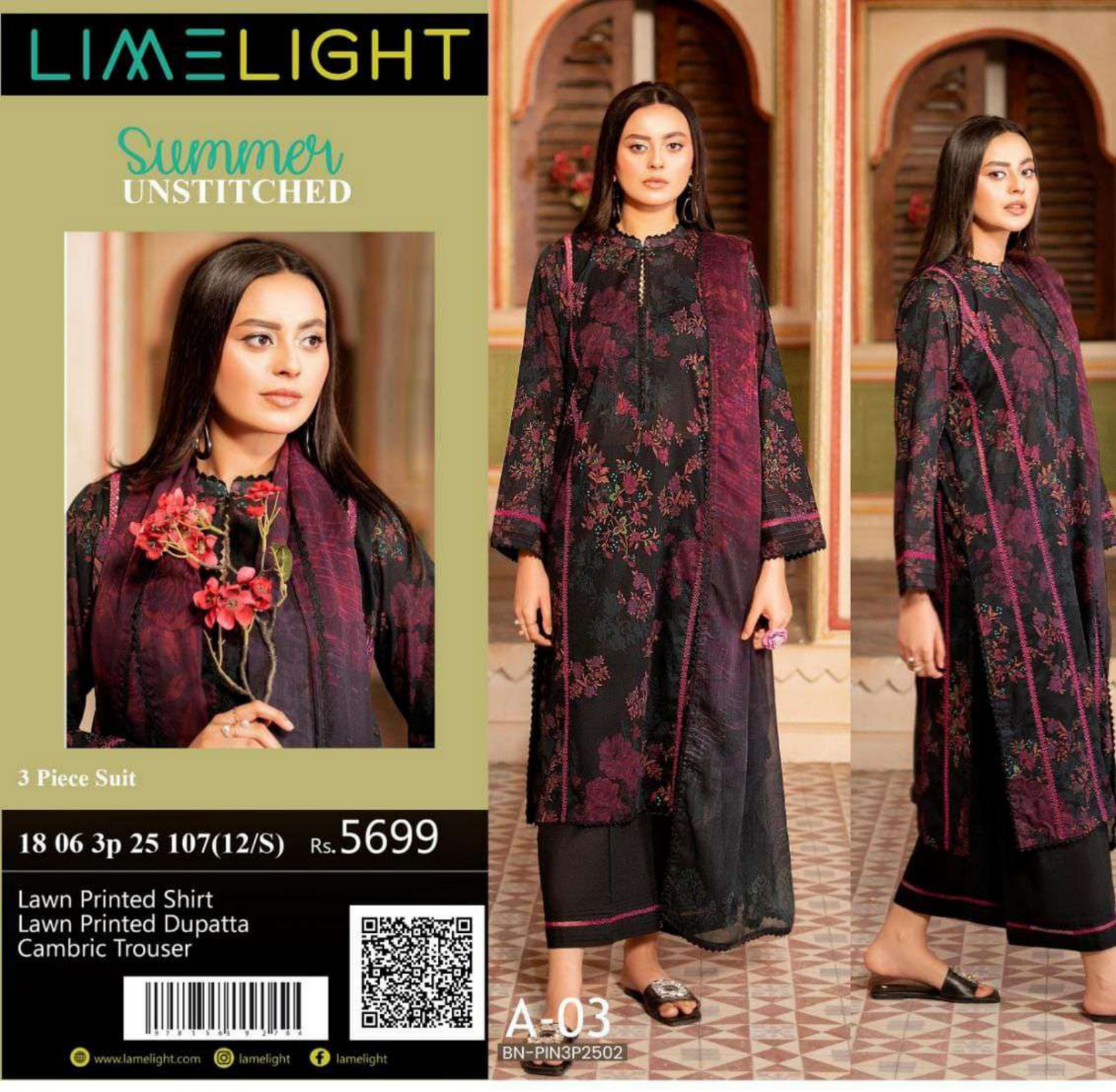 🌸 LIMELIGHT 🌸☀️ Summer 2025 ☀️💎 3 Piece Unstitched Lawn 💎