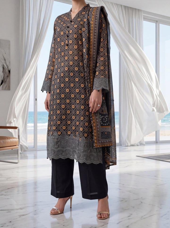 Fleur By Almeerah - Midnight Ember – Digital Chundri Lawn