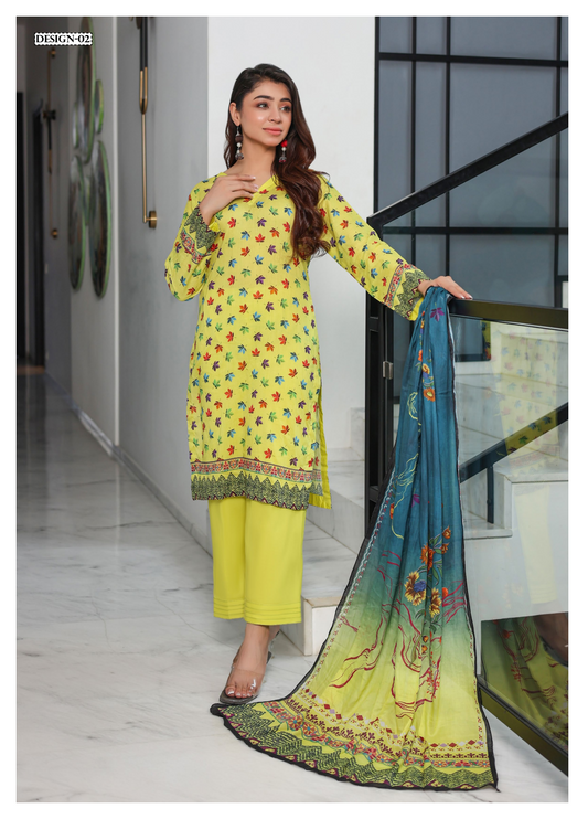 JAWED ARTS ZEBTAN –  3PC UNSTITCHED SUIT Design: 2