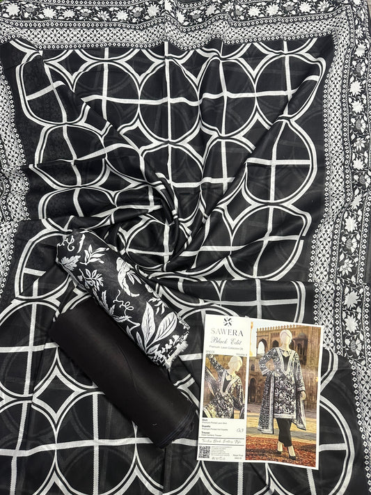 Sawera B&W Unstitched 3Pcs D-03