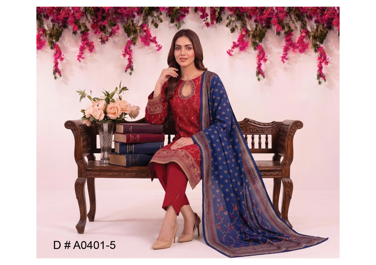 MJ D #A0401-5 – Gold Paste Printed Lawn 3Pcs Collection