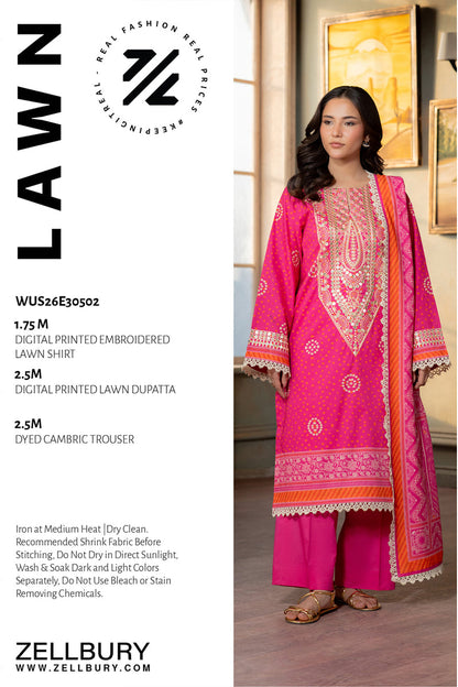 Zellbury D.C:- WUS26E30502 Embroidery Printed Lawn 3Pcs Collection