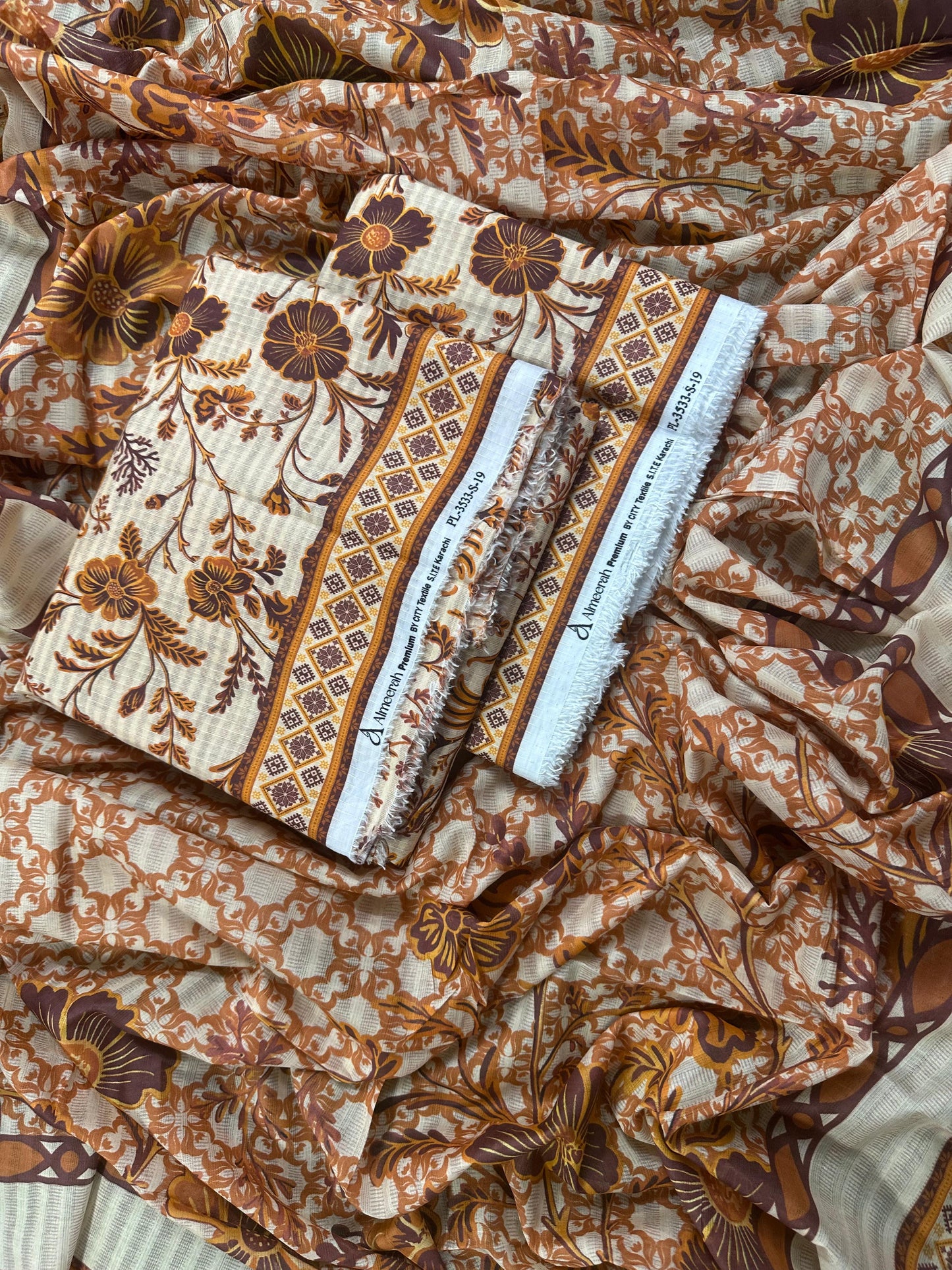 Floral Fusion By Almeerah D-12 -  3 Pcs Printed Stripe Collection