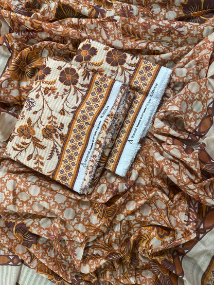 Floral Fusion By Almeerah D-12 -  3 Pcs Printed Stripe Collection