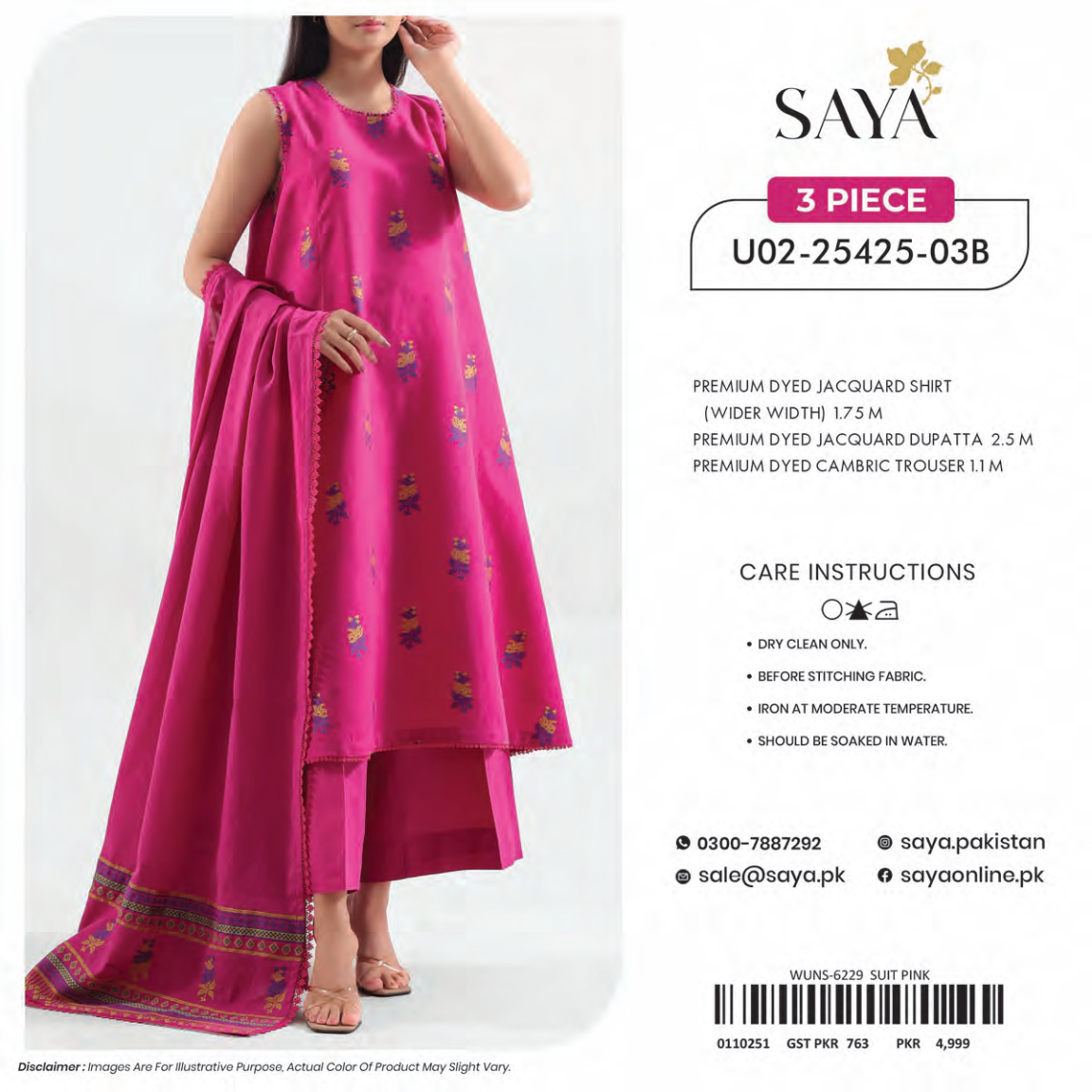 Saya Unstitched Jacquard 100% Original Cotton 3 PCs Suit In WHOLESALE PRICE 💯✨