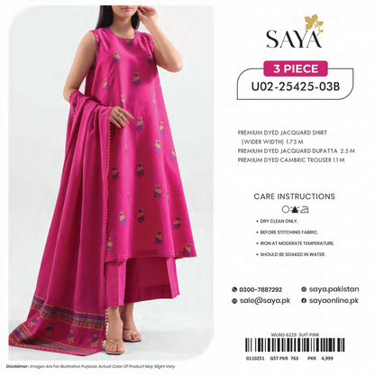 Saya Unstitched Jacquard 100% Original Cotton 3 PCs Suit In WHOLESALE PRICE 💯✨