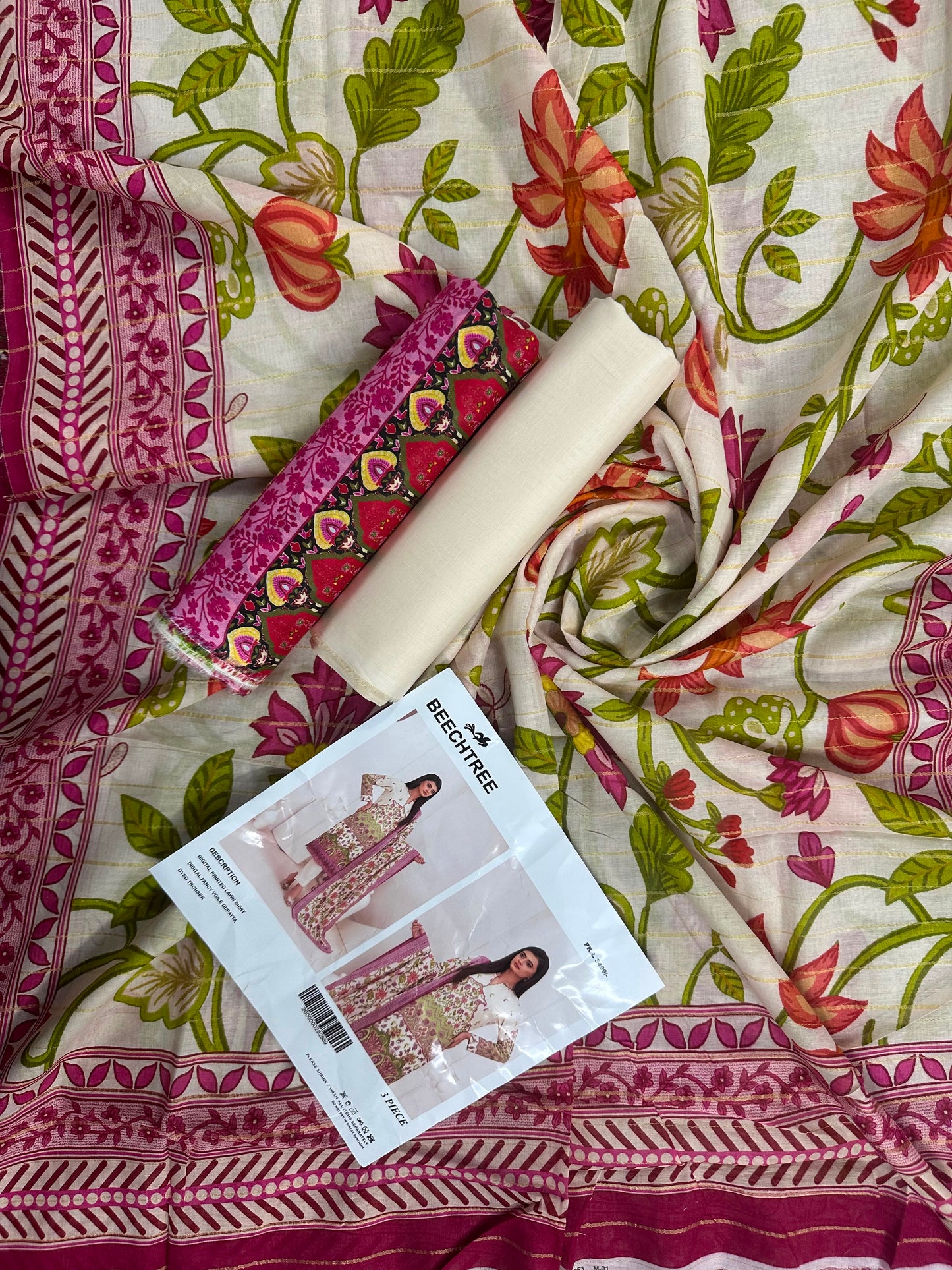 BeechTree Beige-Pink Printed 3PCs