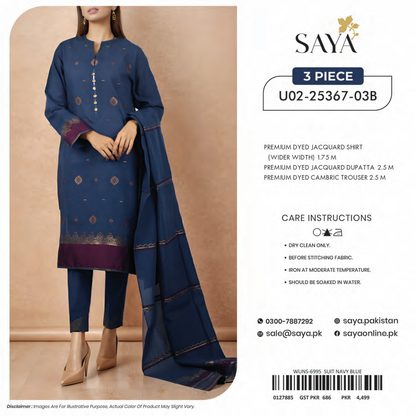 Saya Unstitched Jacquard 100% Original Cotton 3 PCs Suit In WHOLESALE PRICE 💯✨