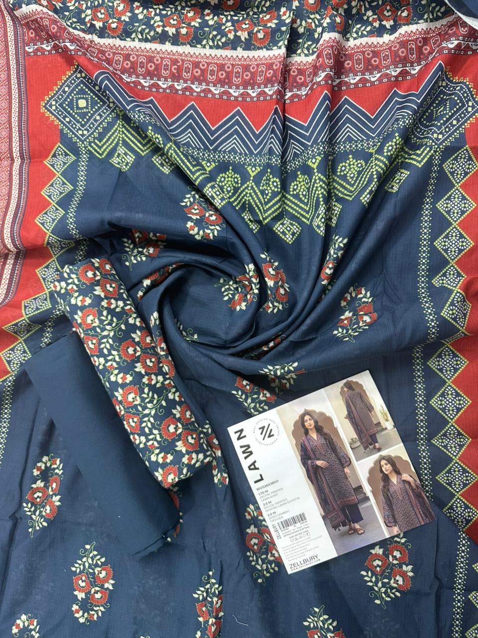 ZELLBURY Unstitched 3pcs Lawn Collection D.C:- WUS26X38101