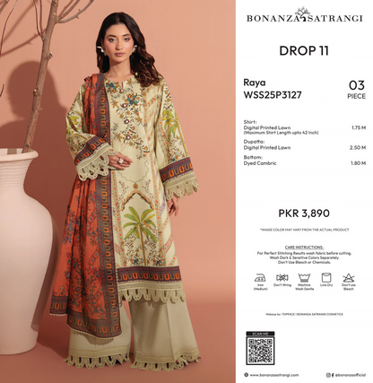 Bonanza Satrangi Unstitched Raya - 3 Pc (WSS25P3127) 🔥🥰