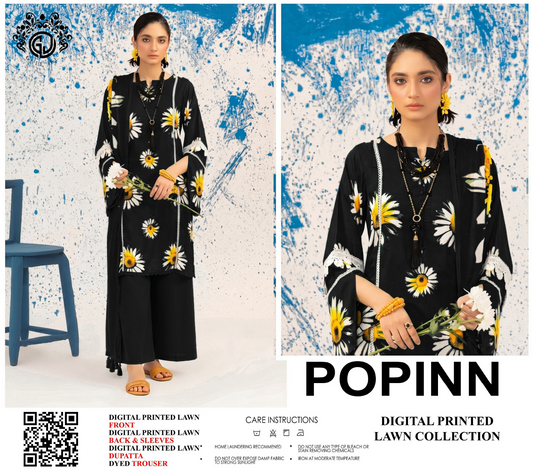 Popinn Black Printed Lawn Collection