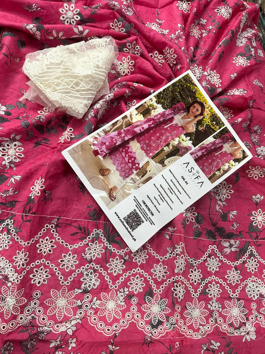 Asifa & Nabeel Pink Digital Print Chikankari Embroidered Lawn