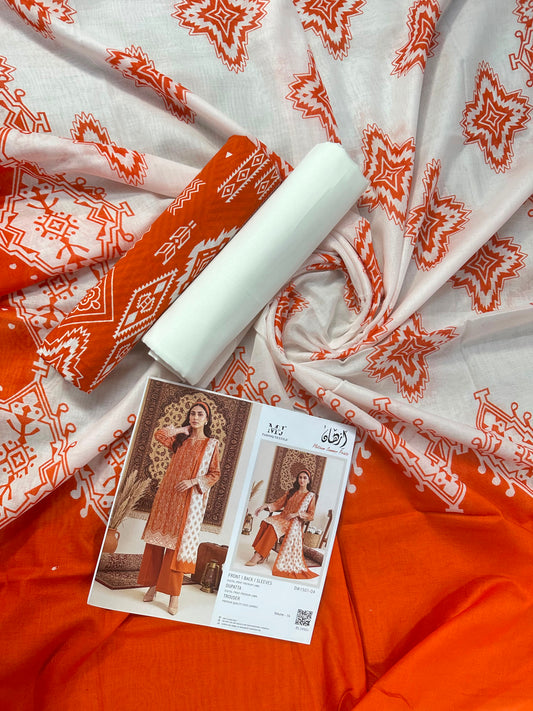 Izhaan MJ - Orange-White D-04 3pcs Printed