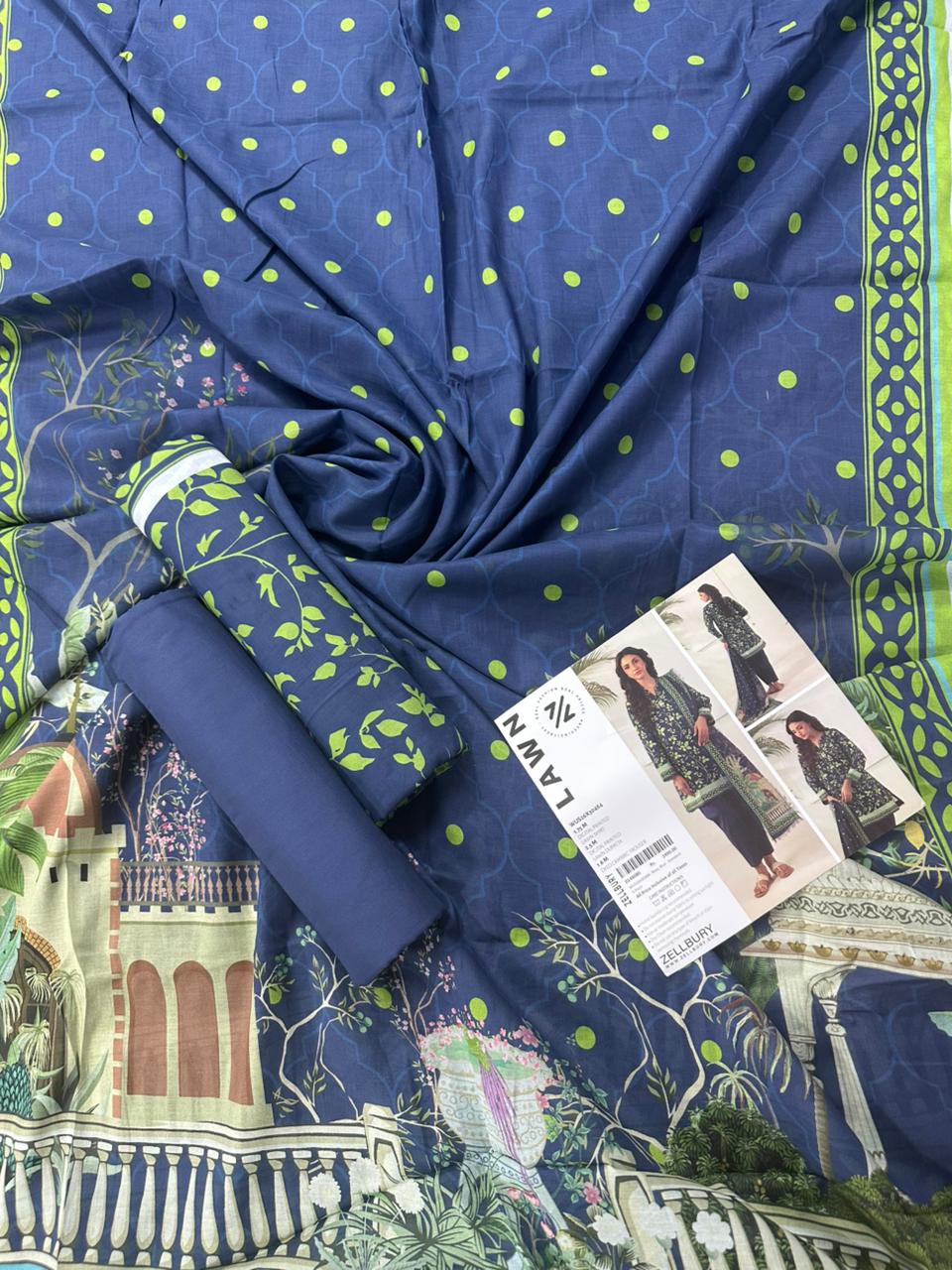 ZELLBURY Unstitched 3pcs Lawn Collection D.C:- WUS26X30484