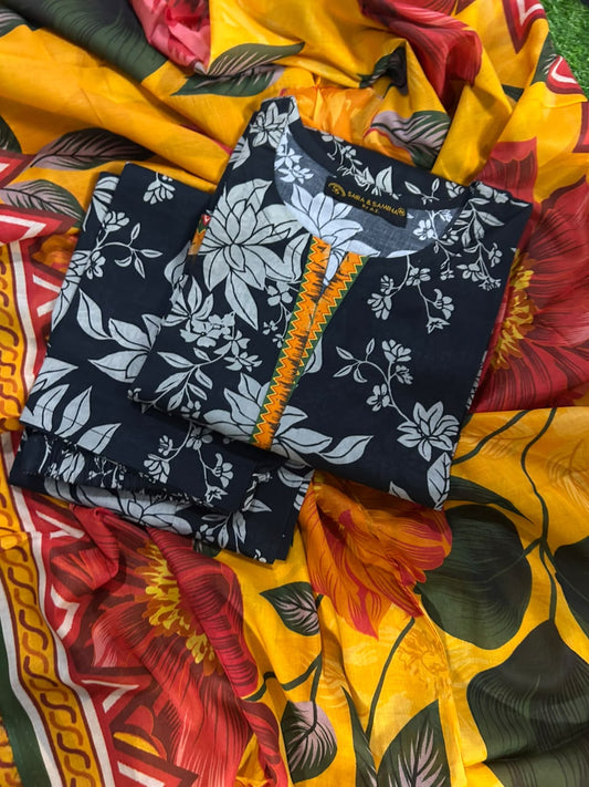 Saira Samina Black-Grey Stitch 3Pcs