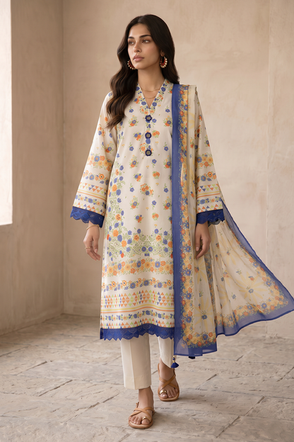 ZELLBURY Unstitched 3pcs Lawn Collection D.C:- WUS26X38114