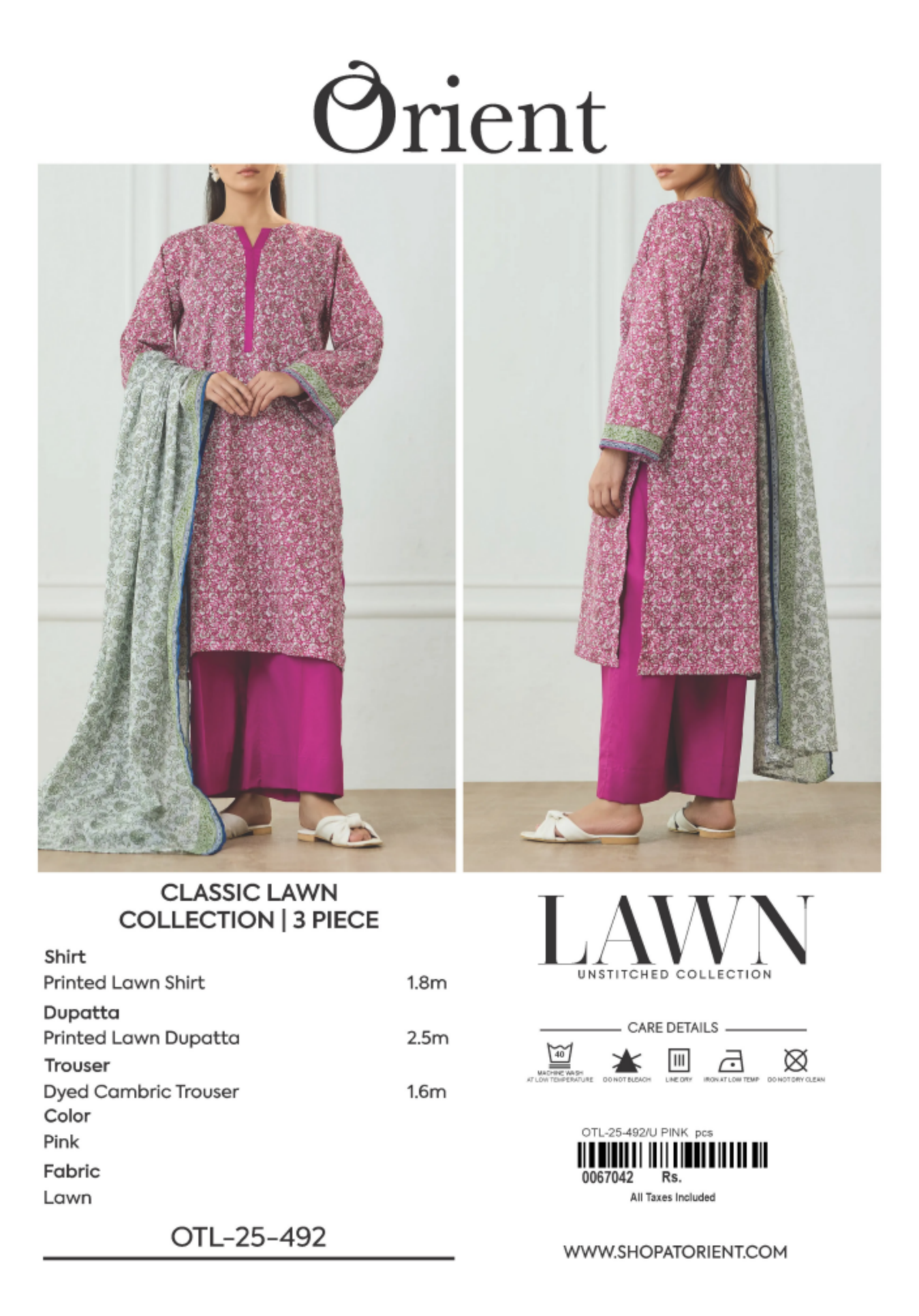 ✨ORIENT 100% ORIGINAL Unstitched Lawn 3 Piece✨ Design #OTL-25-492
