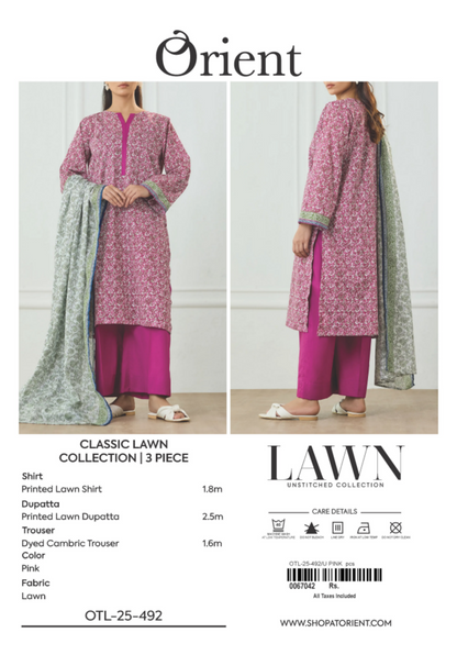 ✨ORIENT 100% ORIGINAL Unstitched Lawn 3 Piece✨ Design #OTL-25-492