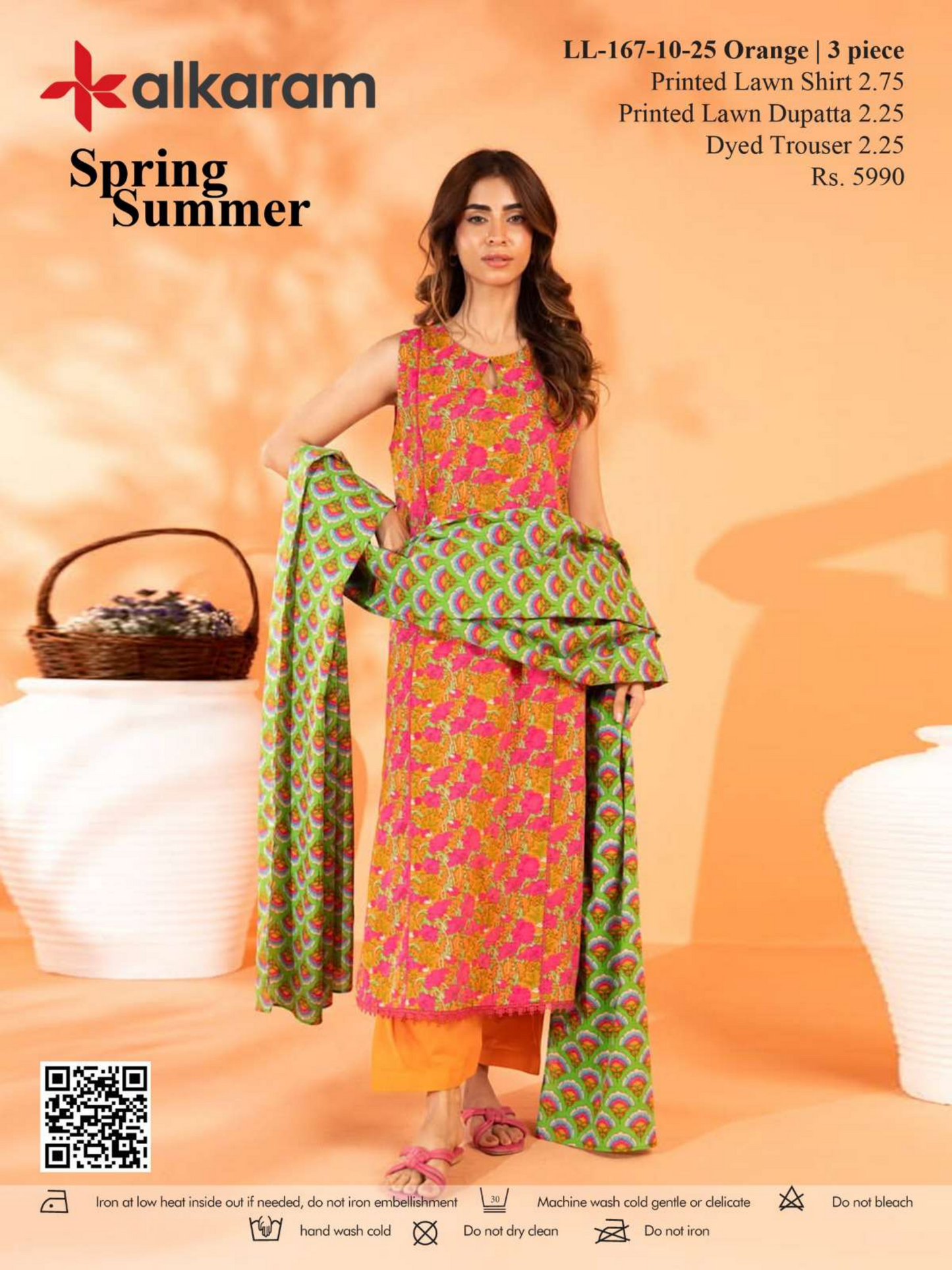 Alkaram 3 PCs Orange Printed Lawn Unstitched Collection