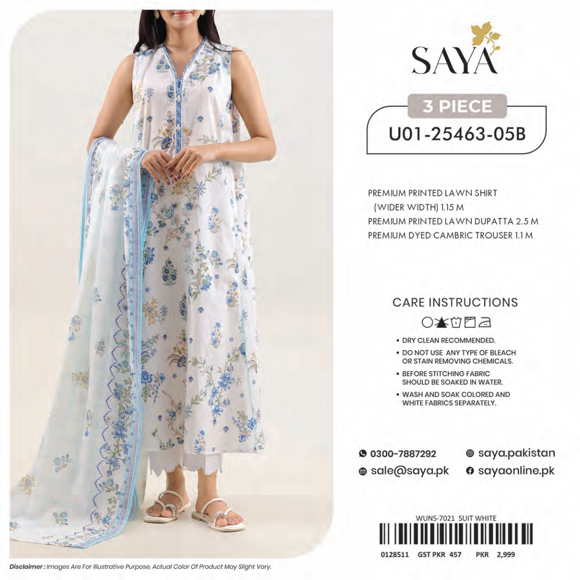 🔰💖 SAYA SUMMER COLLECTION 💖🔰 🌞👗 3 PIECE UNSTITCHED LAWN 👗🌞
U01-25463-05B