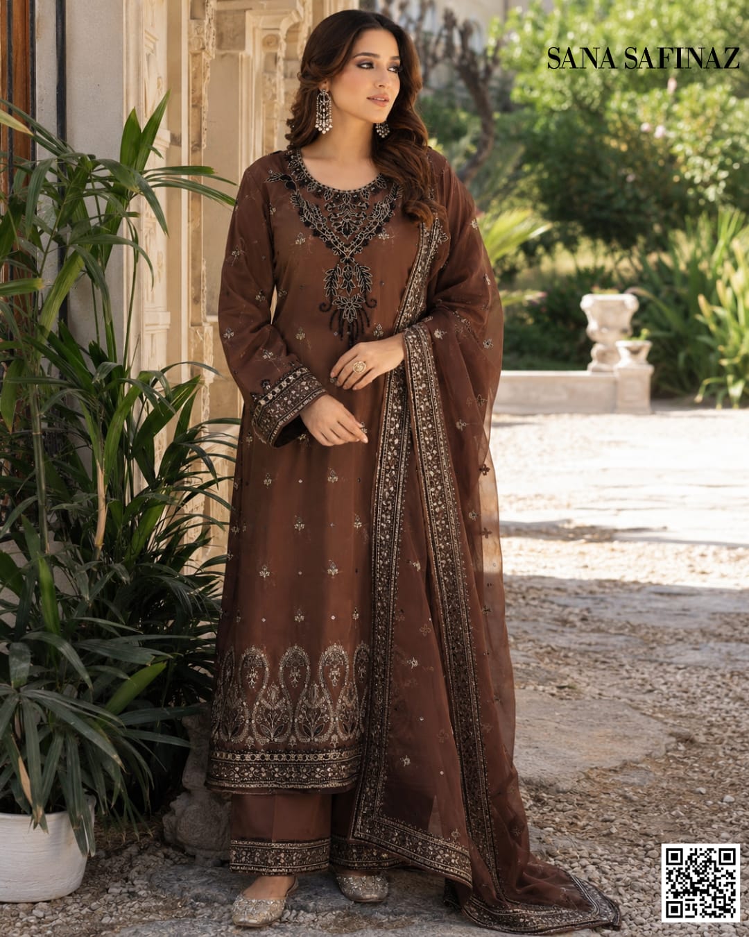 Sana Safinaz Brown 3Pcs Unstitched Embroidery Collection