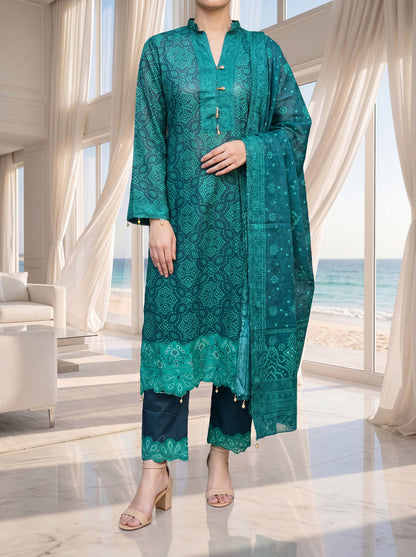 Fleur By Almeerah - Teal Mirage – Digital Chundri Lawn