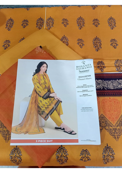 Bonanza Satrangi 100% Original Lawn Dupatta Unstitched 3 Piece