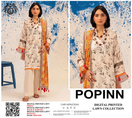 Popinn Orange Printed Lawn Collection