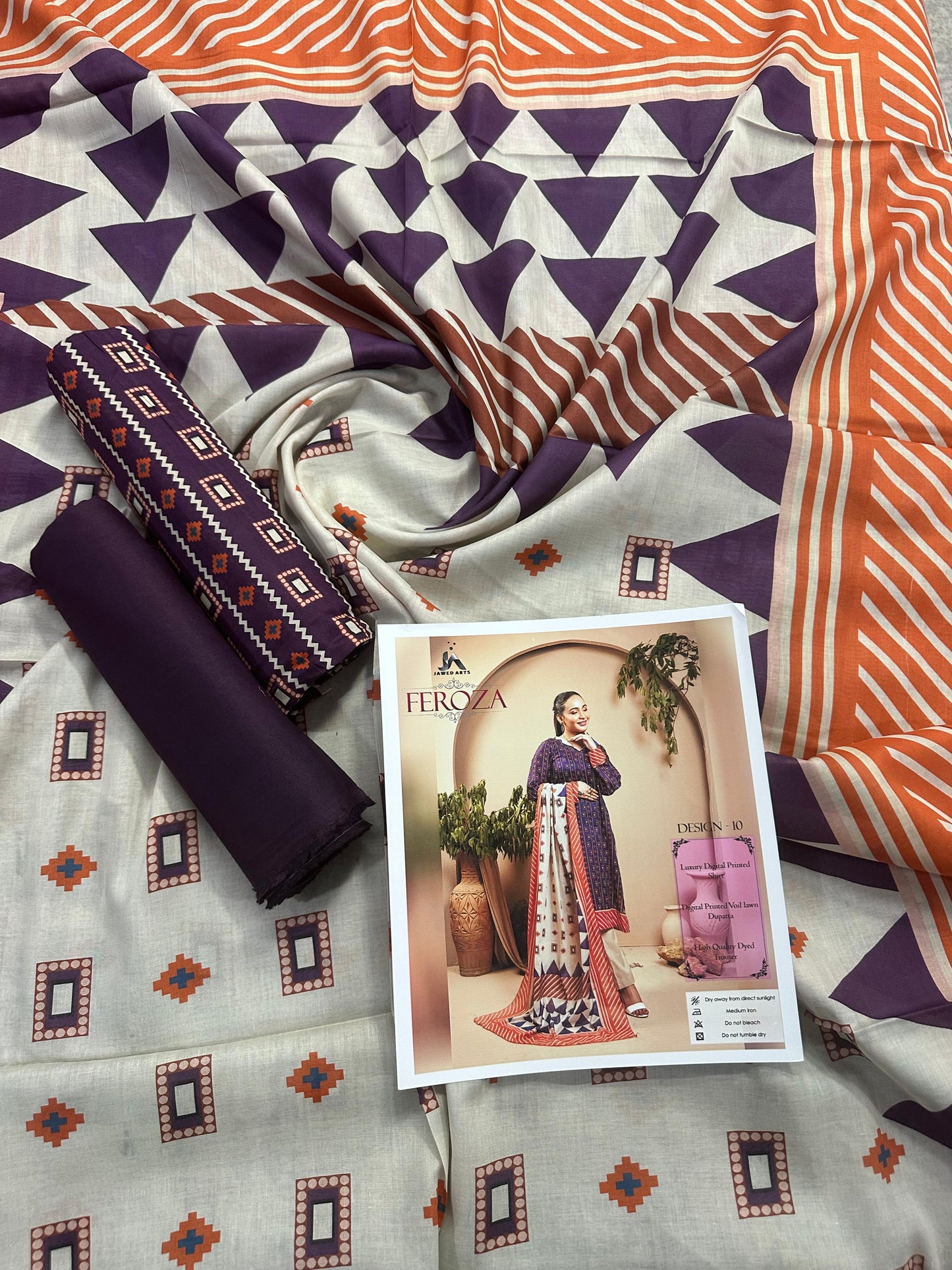 JAWED ARTS FEROZA –  3PC UNSTITCHED SUIT Design: 10