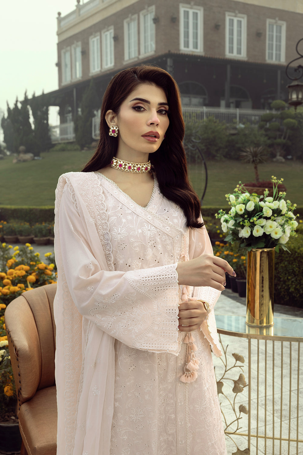 Lakhany Light Peach Eid Collection Unstitched ChikanKari 3 Piece 🔥