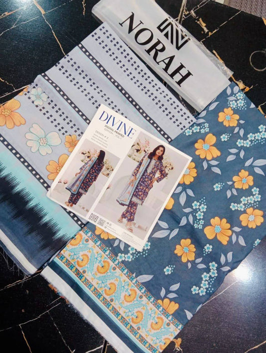 Divine Printed Lawn - Navy Blue - D-02