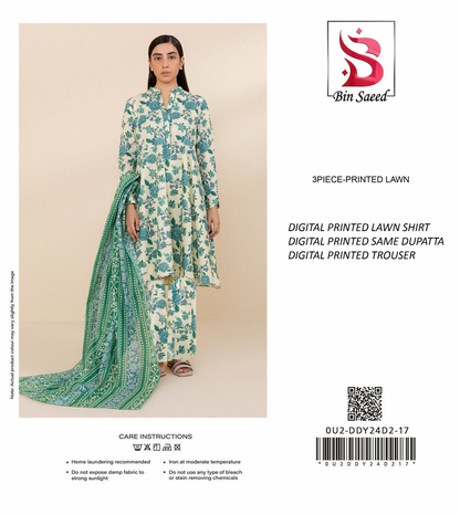 Binsaeed Unstitched Lawn 3 Pieces in Wholesale Price 🔥❤️