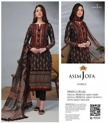 Asim Jofa Unstitched Lawn Printed 3PC In Wholesale Price