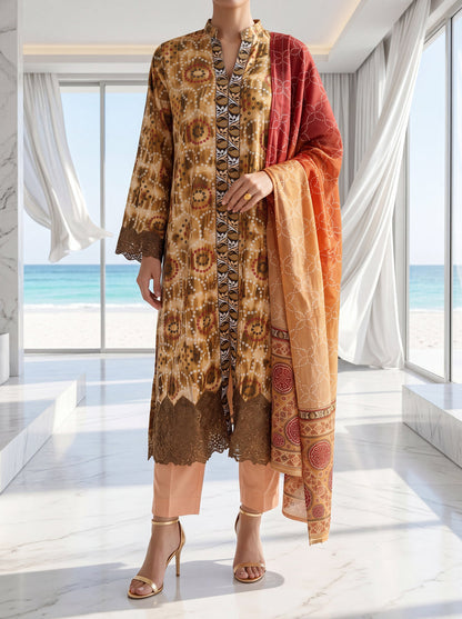 Fleur By Almeerah - Golden Zephyr – Digital Chundri Lawn