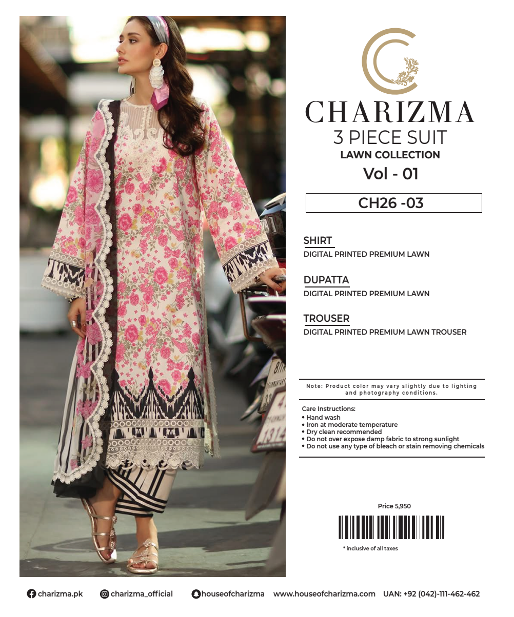 CHARIZMA LAWN UNSTITCHED COLLECTION – Vol 1_CH26-03