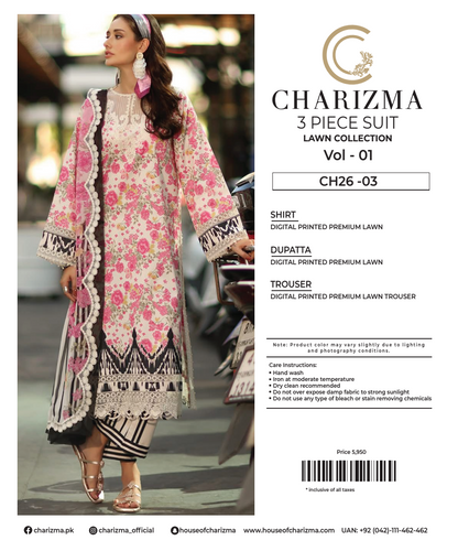 CHARIZMA LAWN UNSTITCHED COLLECTION – Vol 1_CH26-03