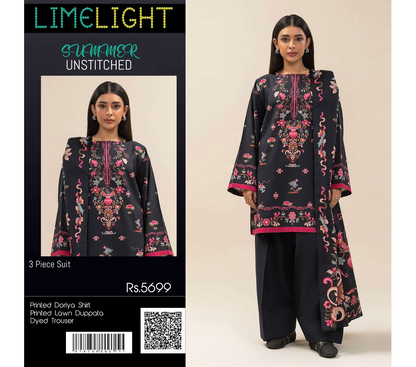 Limelight – Charcoal Black - Doriya Unstitched 3 PCs Unstitched Suit