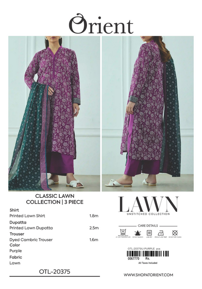 ✨ORIENT 100% ORIGINAL Unstitched Lawn 3 Piece✨ Design # OTL-20375
