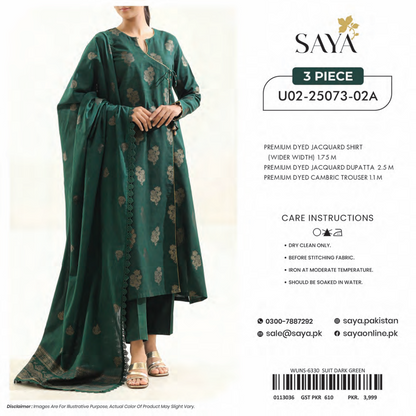 Saya Unstitched Jacquard 100% Original Cotton 3 PCs Suit In WHOLESALE PRICE 💯✨