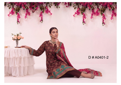 MJ D #A0401-2 – Gold Paste Printed Lawn 3Pcs Collection