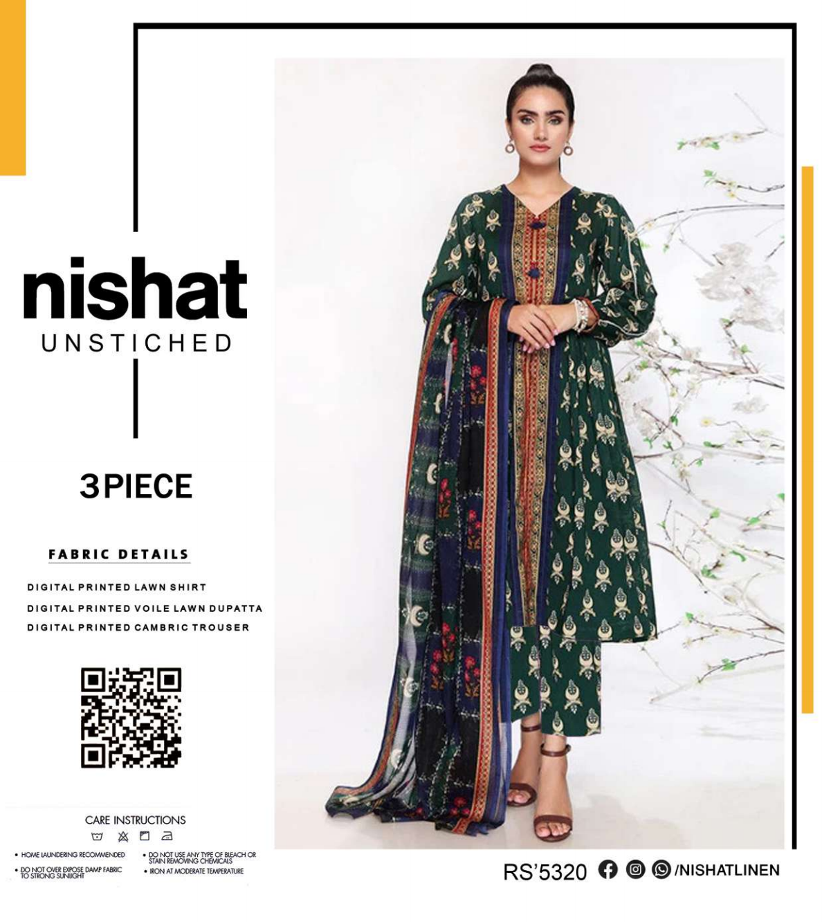 NISHAT LAWN UNSTITCHED SAME AS ORIGINAL 3PCS