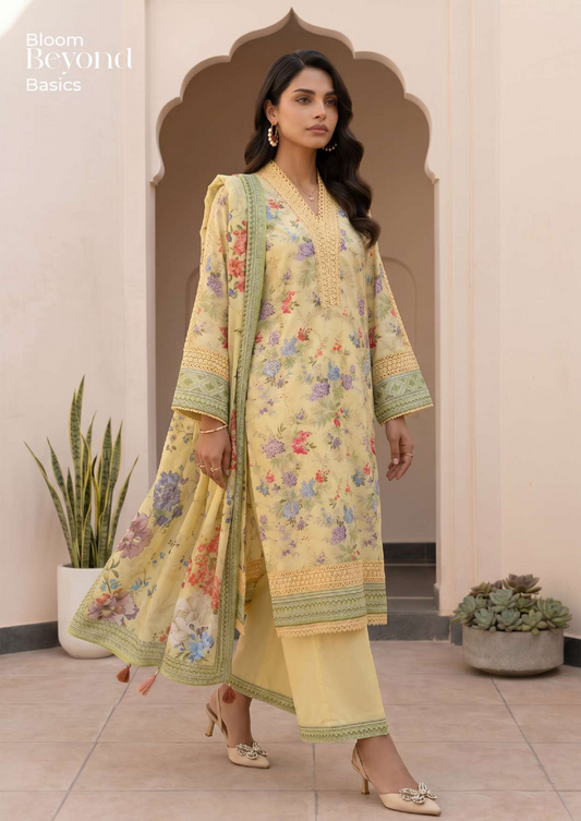 ZELLBURY Unstitched 3pcs Lawn Collection D.C:- WUS26X38106