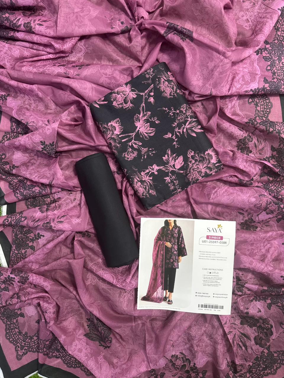 Saya Black 3PCs Printed Lawn Unstitched Collection